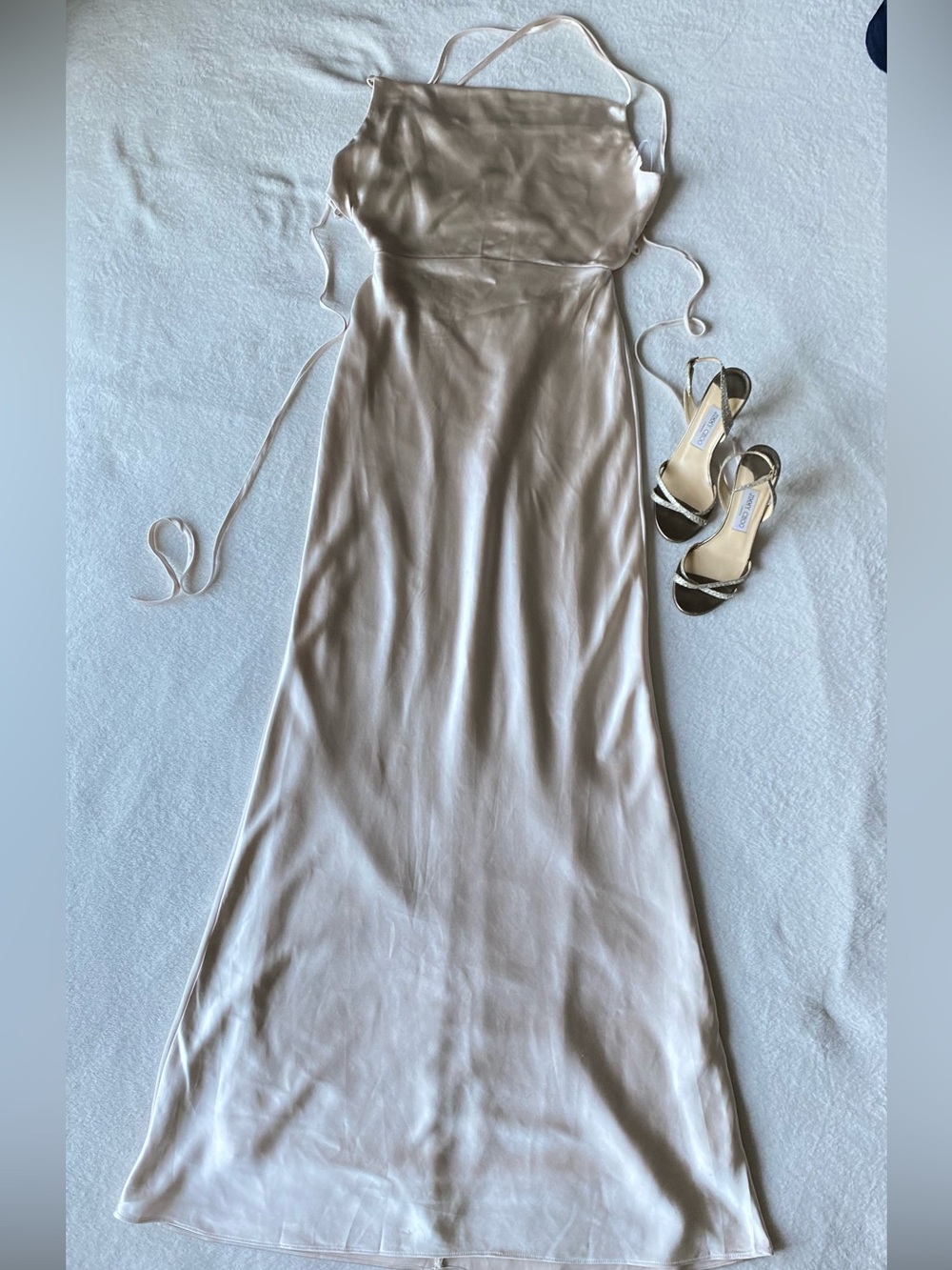 Lulus Inspire Romance Champagne Satin Cowl Neck Lace-Up Maxi Dress Small/ medium - Picture 8 of 16